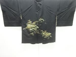 大正ロマン　漆家屋風景模様織出し一ツ紋絵羽織